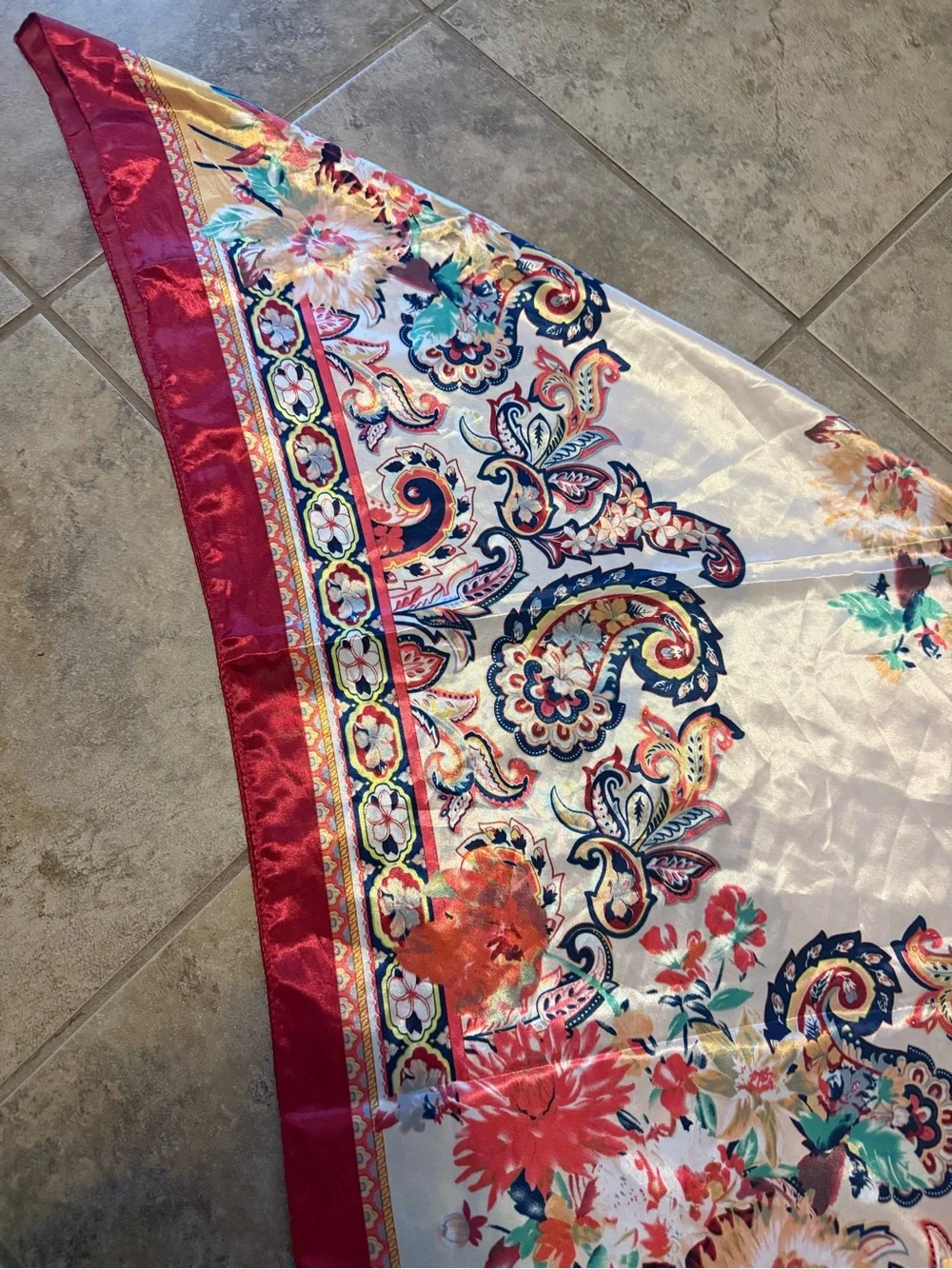 Floral Bandana Versatile Satin Scarf - Cream, Red, and other colors